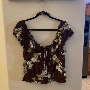 Free People Brown Floral Blouse